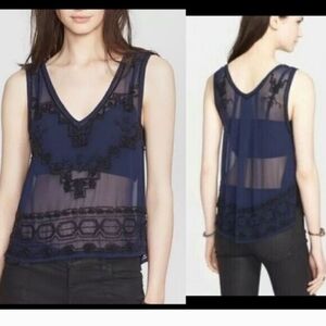 Free People "Run With It" embellished sheer beaded tank top. 